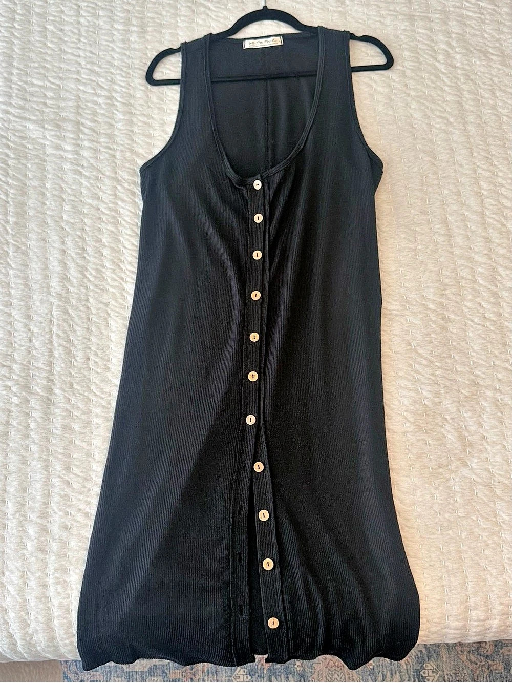 Free People Emmy Ribbed Tank Midi Dress Black Medium